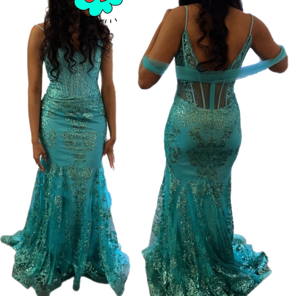 Sea foam color prom dress beautiful sequins